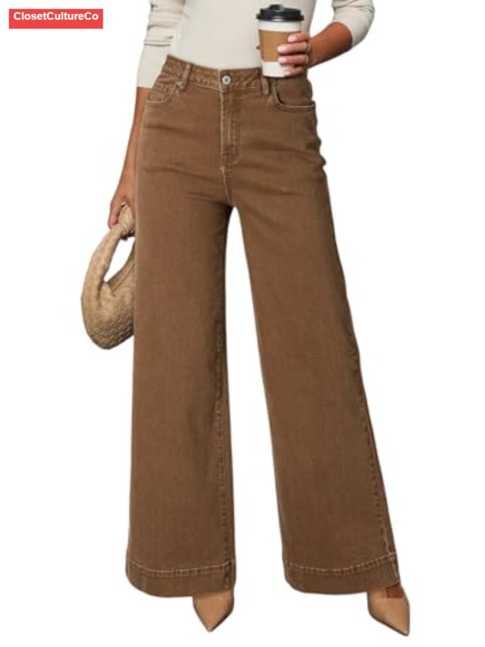 High Waisted Wide Leg Stretch Denim Jeans Casual Loose Fit
